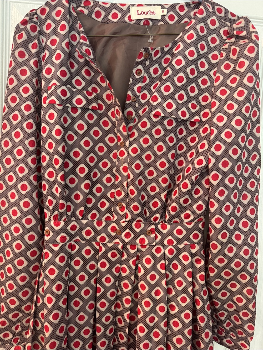 Louche brand Red and brown retro geometric long sleeve dress